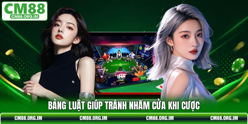 Bảng luật giúp tránh nhầm cửa khi cược